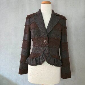 NueVa Ruffled Mixed-Media Blazer | Fringe Detail | Single Button | Size 8